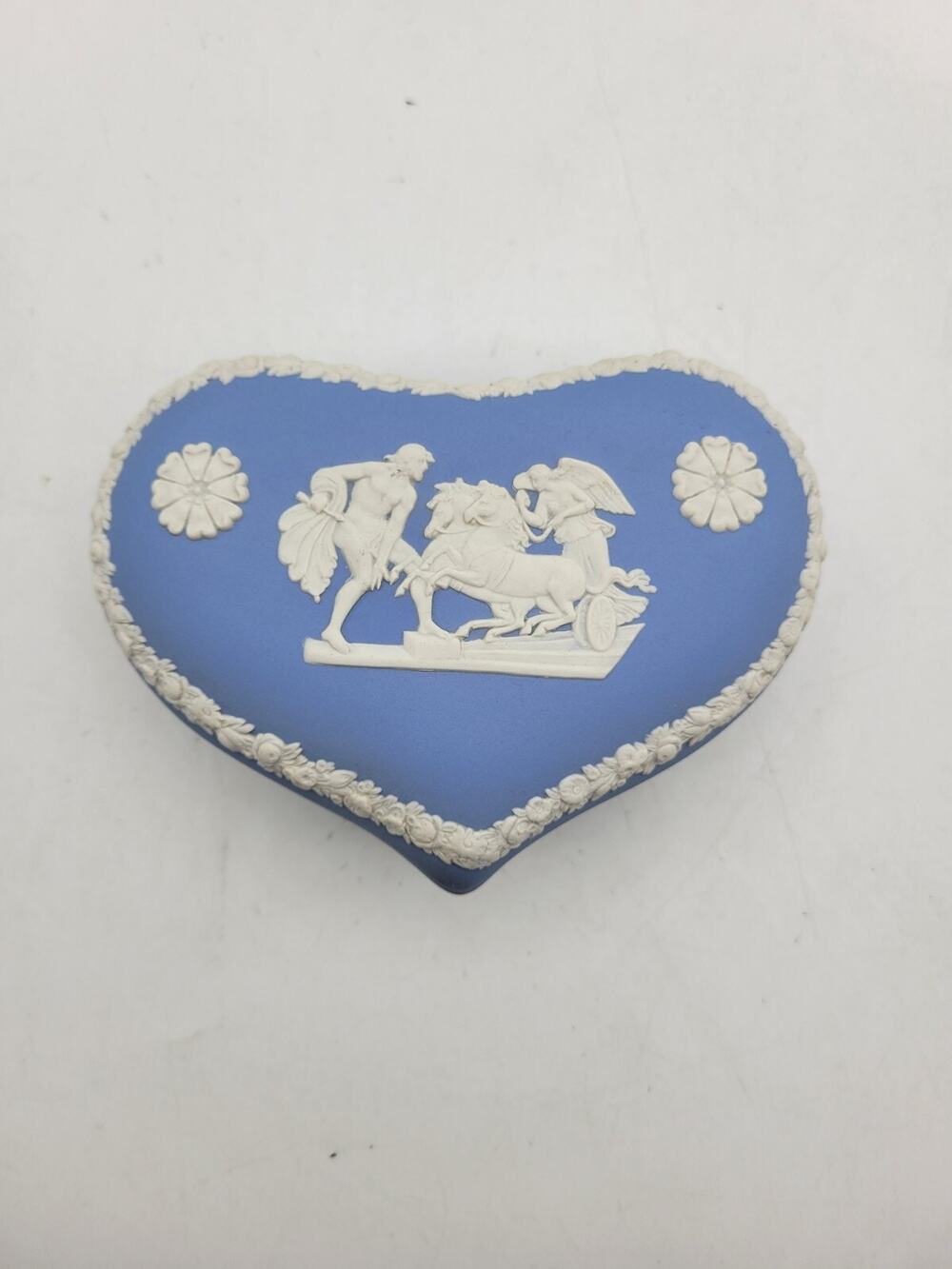 Blue Wedgewood Jasperware 5" Heart Shaped Trinket Box Jewelry Vintage England
